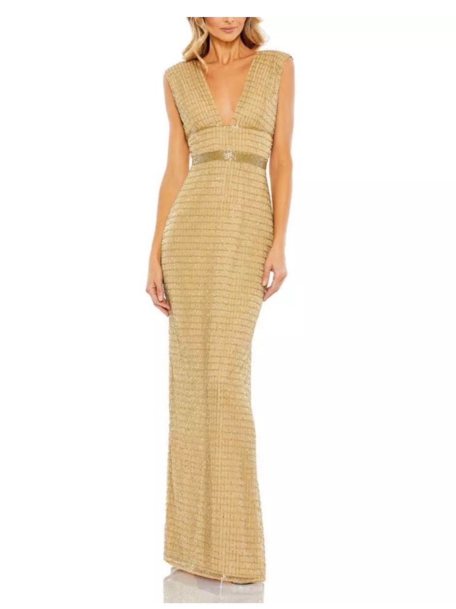 Mac Duggal Gold V-Neck Evening Gown